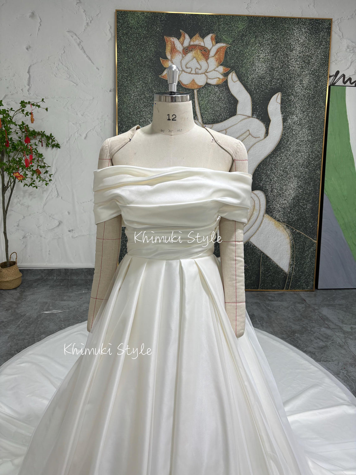 Straight Neckline Ivory Bridal Dress