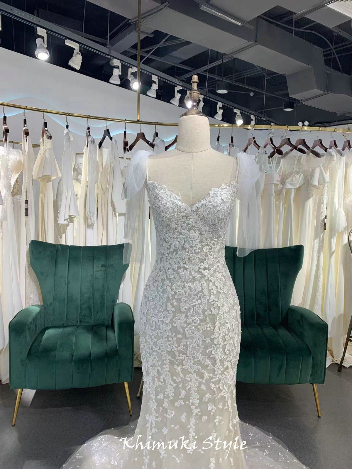 Strapless Floral Lace Wedding Dress