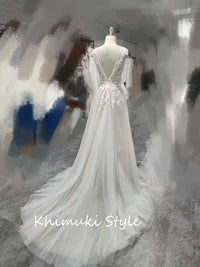 Long Train Summer Lace Wedding Dress