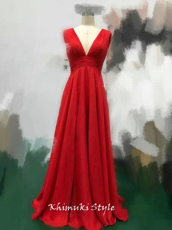 V-neck Red Party Dress