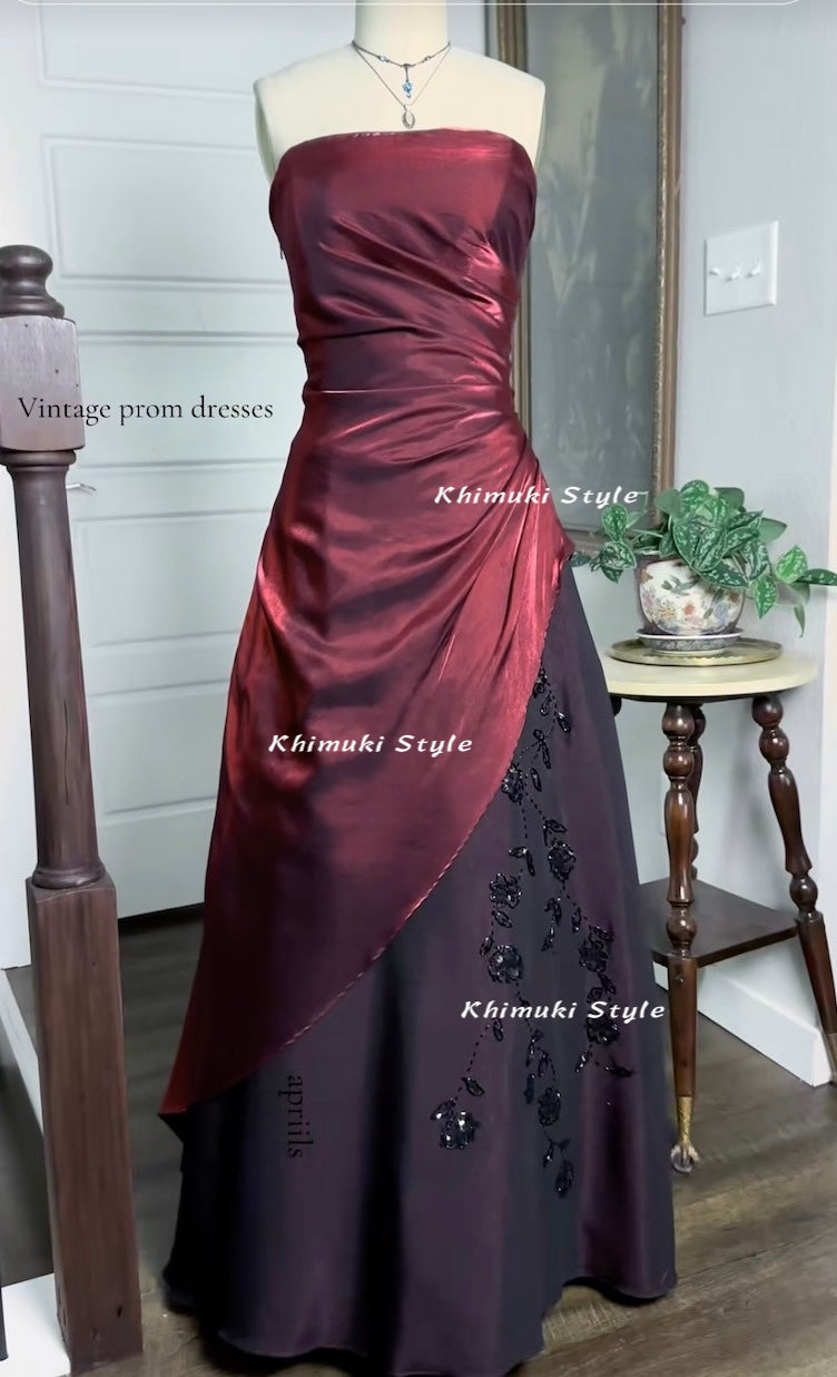 strapless dark red prom dress