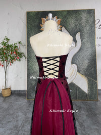 Vintage Red and Black Prom Dress,90s Strapless Party Dress
