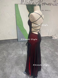 Sexy Slit Square Neckline  Black and Red Vintage Party Dress