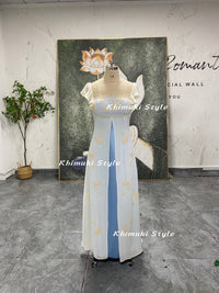 Beaded Square Neckline Prom Dress,Vintage Butterfly Sleeve Plus Size Party Dress