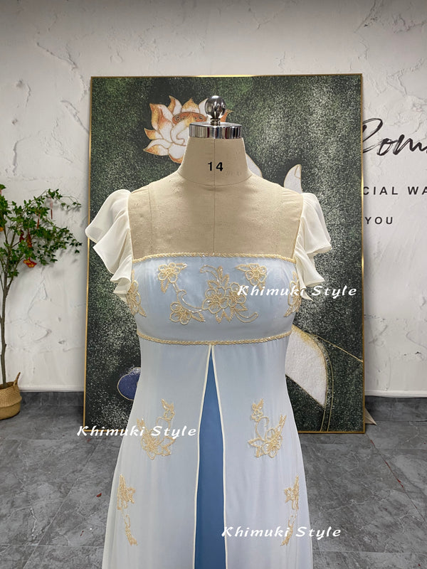 Beaded Square Neckline Prom Dress,Vintage Butterfly Sleeve Plus Size Party Dress