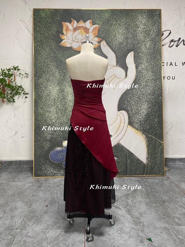 2000s Vintage Sparkle Prom Dress,Dark Red Party Dress