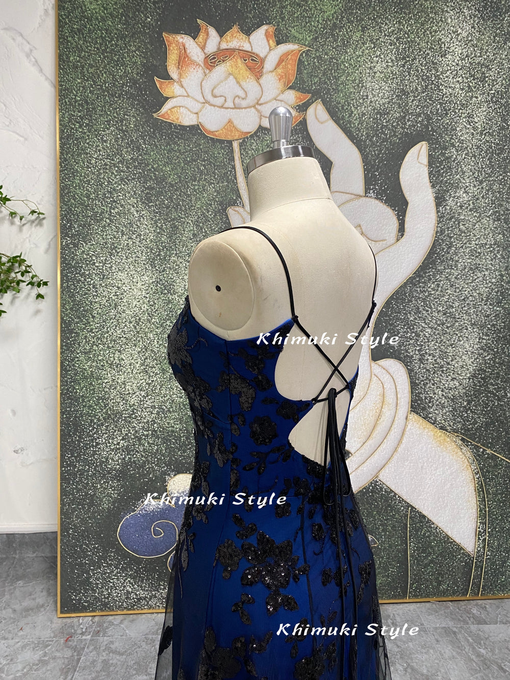 Blue Formal Prom Dress,90s Vintage Black and Blue Party Dress