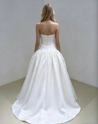 ball gown basque waist ivory satin wedding dress
