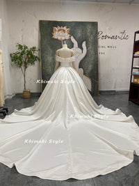 ball gown long train wedding dress