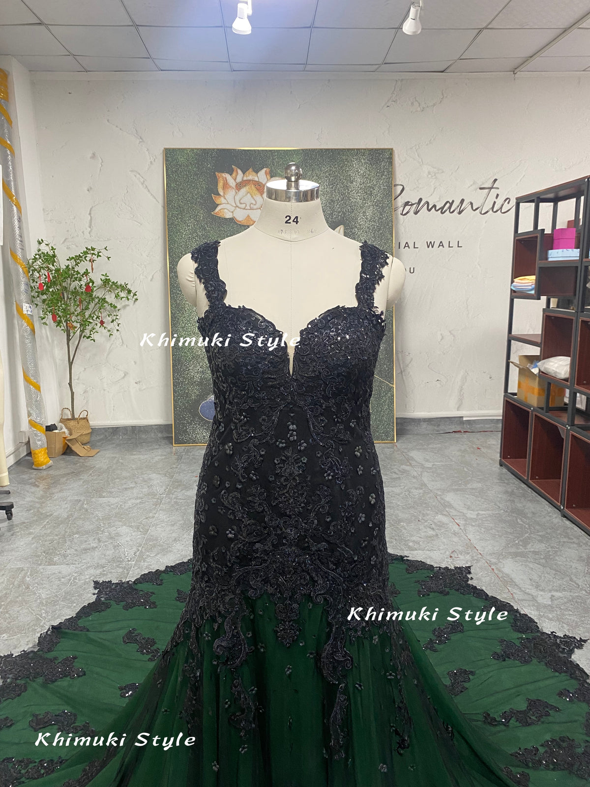 black and green wedding dress