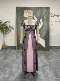 black and pink prom gown