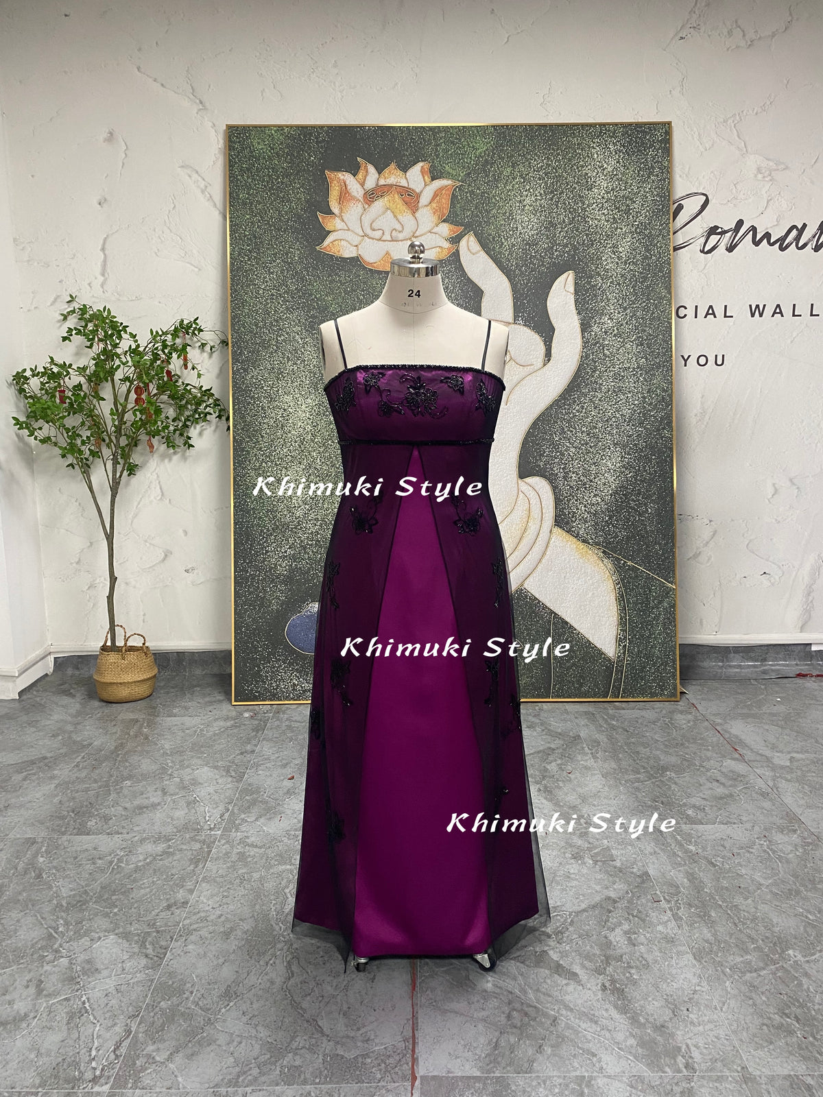 black and purple prom gown