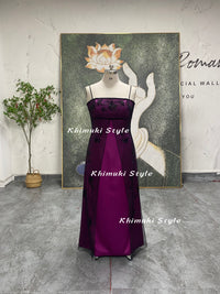 black and purple prom gown