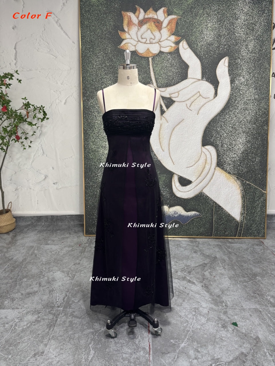 black and purple vintage prom gown