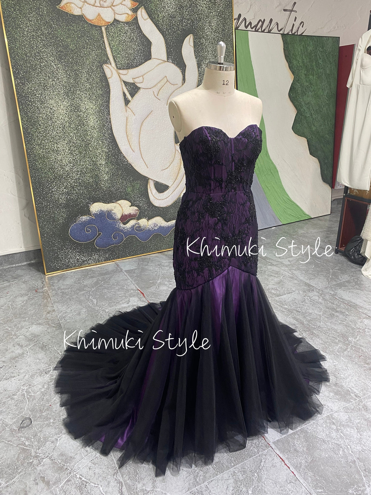 black and purple wedding dress