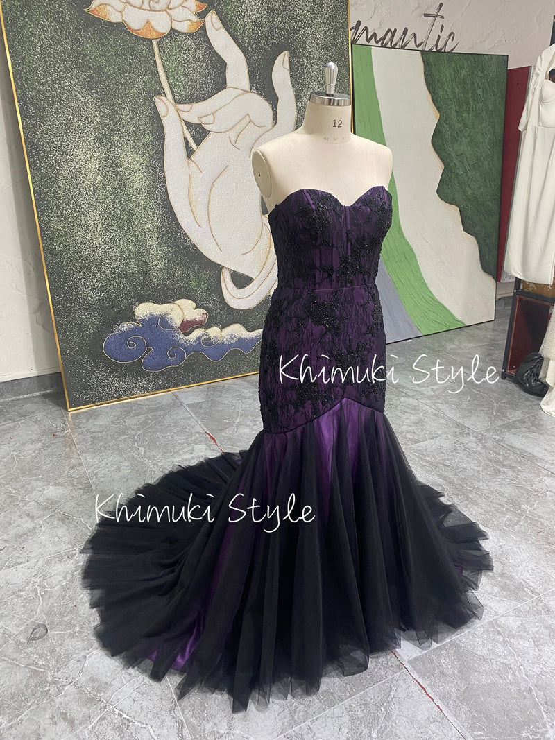 black and purple wedding dress