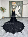 long train black bridal dresses