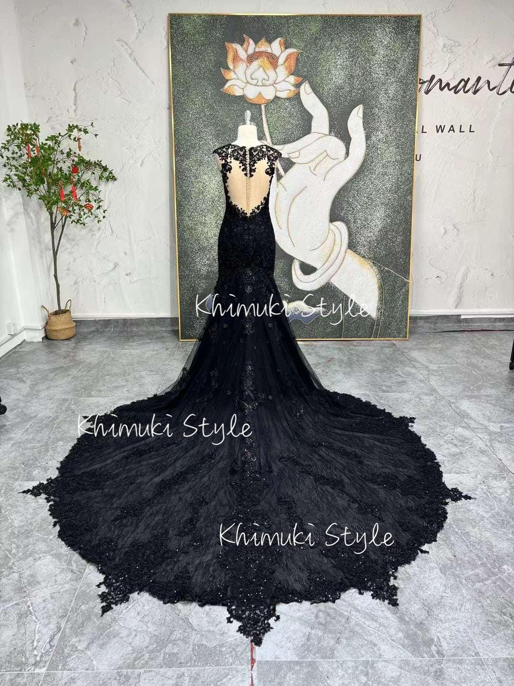 long train black bridal dresses