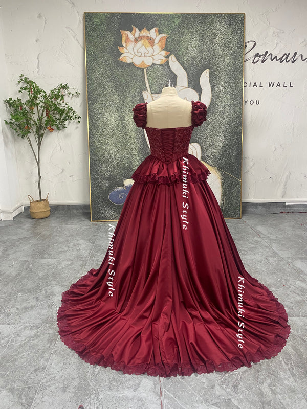 cap sleeve burgundy party dress
