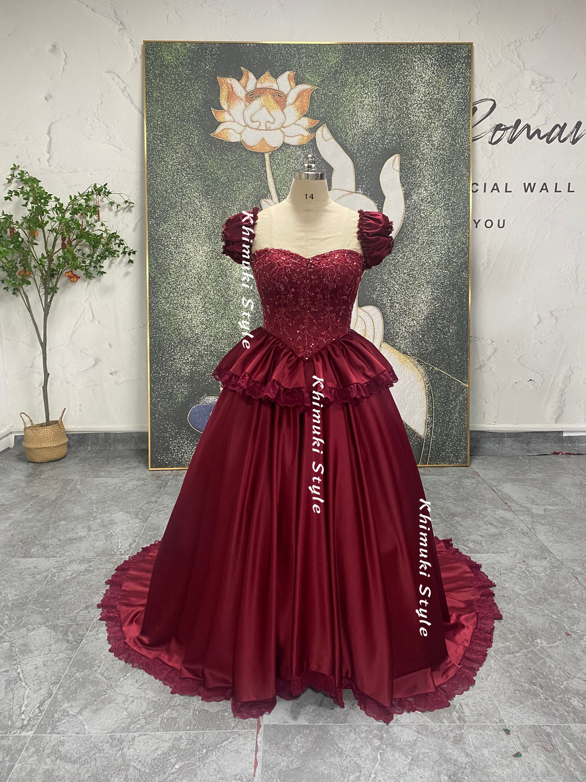 cap sleeve dark red prom dress