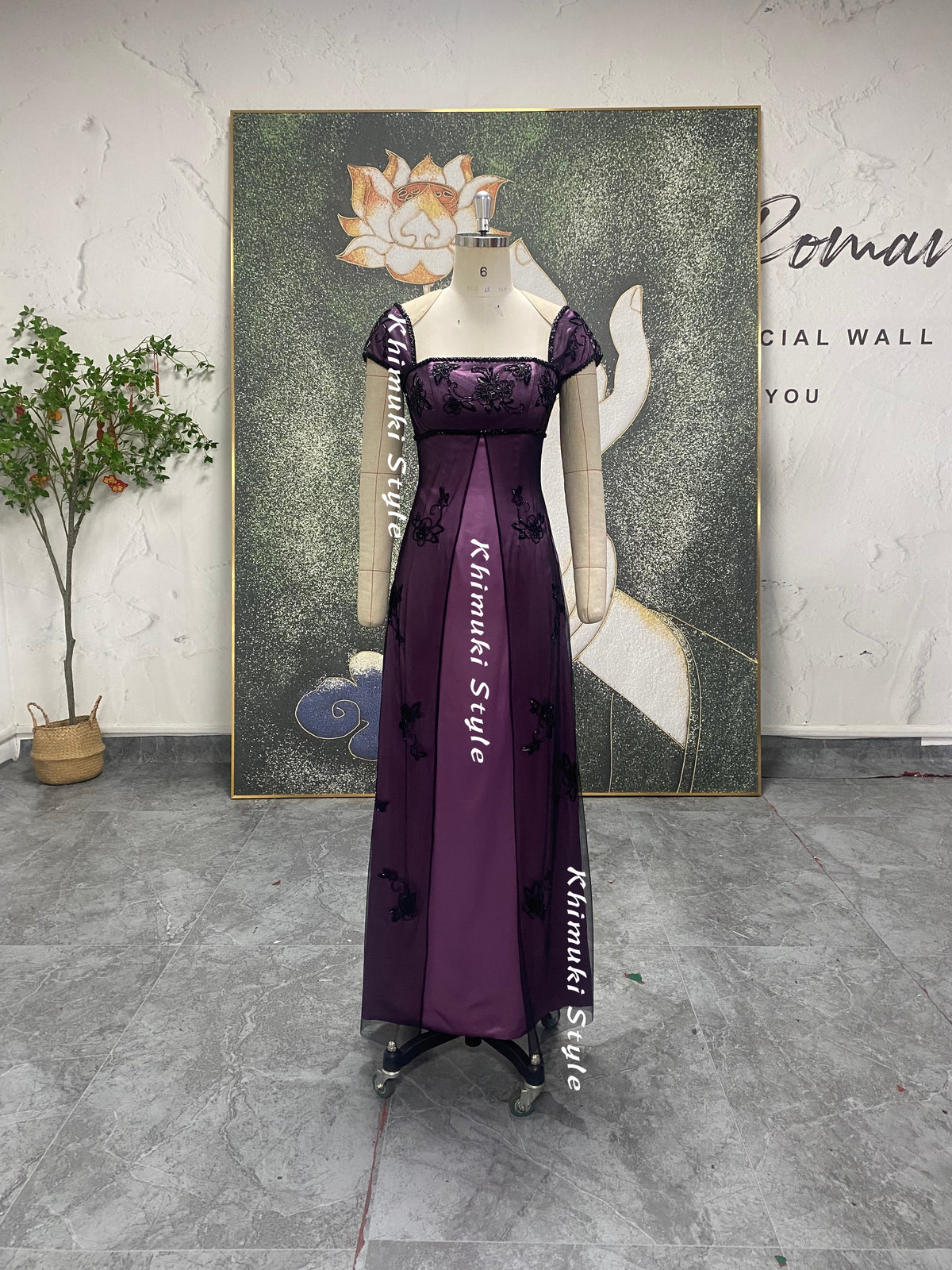 black and purple prom gown