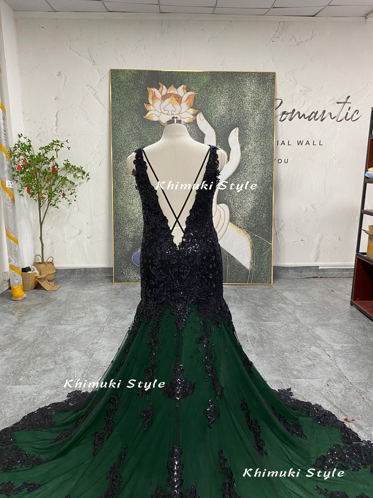 colorful black and green wedding dress