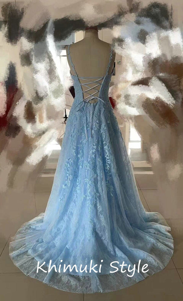 blue maxi prom dress