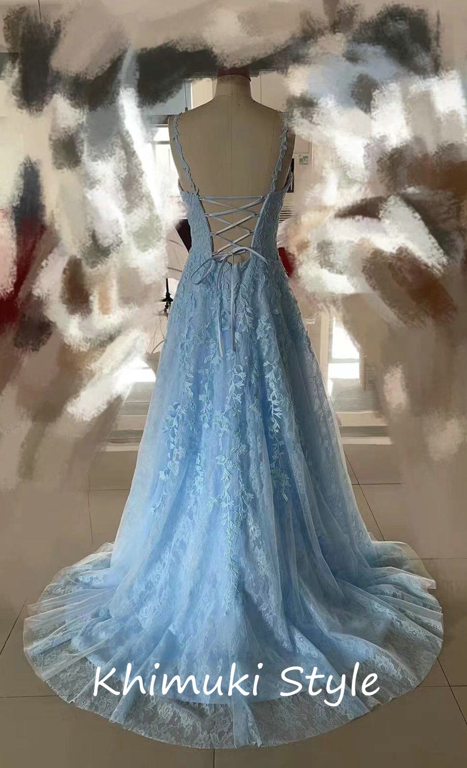 blue maxi prom dress