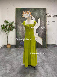 green butterfly sleeve prom dress