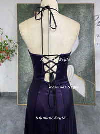 halter neckline purple party dress