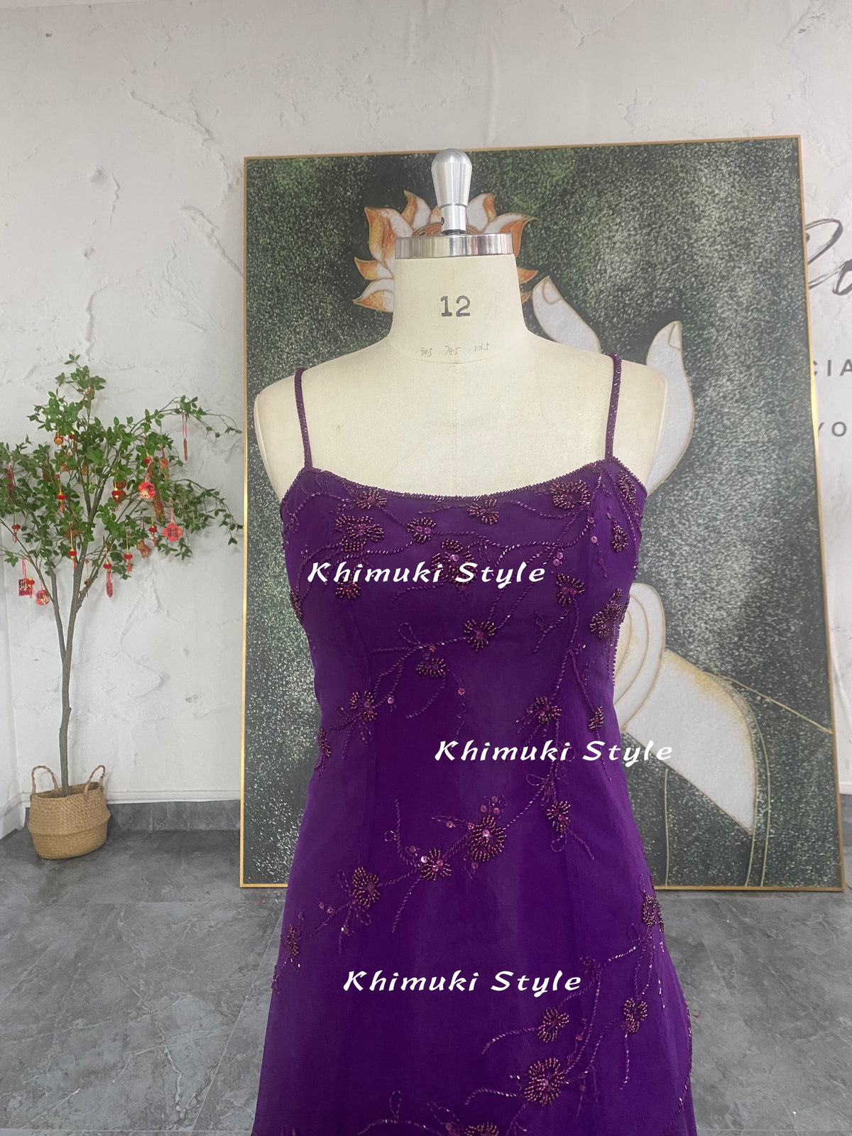 handmade beaded purple prom dress