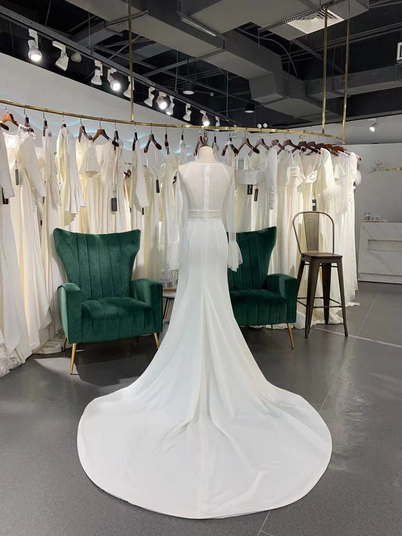 Fitted Sheer Long Sleeve Wedding Dress