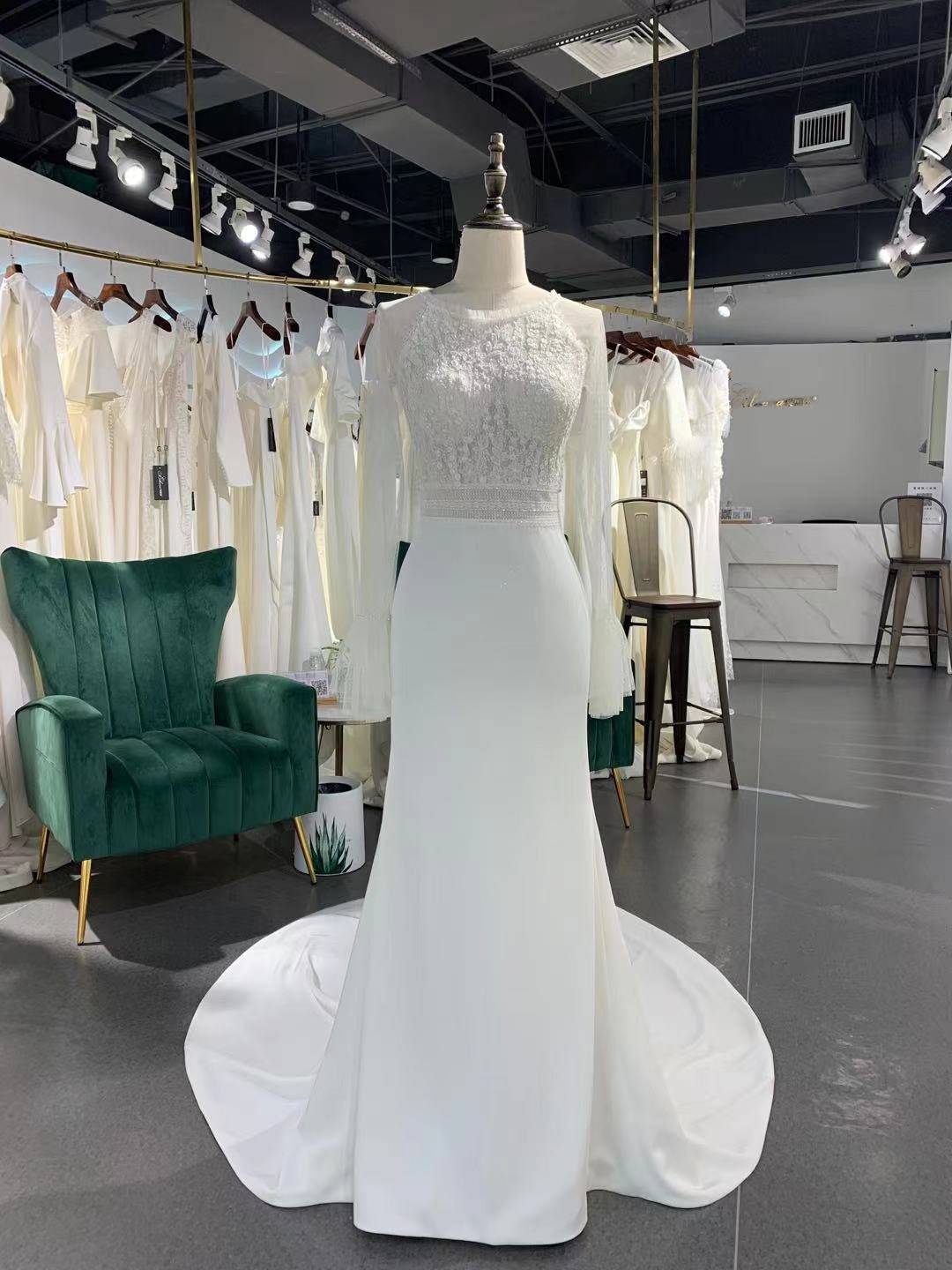 Fitted Sheer Long Sleeve Wedding Dress