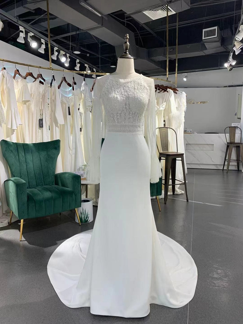 Fitted Sheer Long Sleeve Wedding Dress