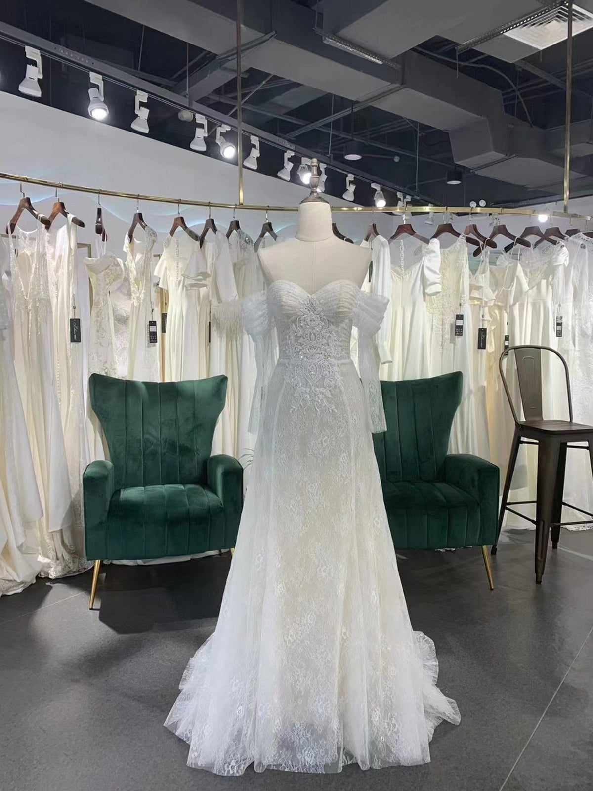 Vintage Off Shoulder Long Sleeve Boho Wedding Dress