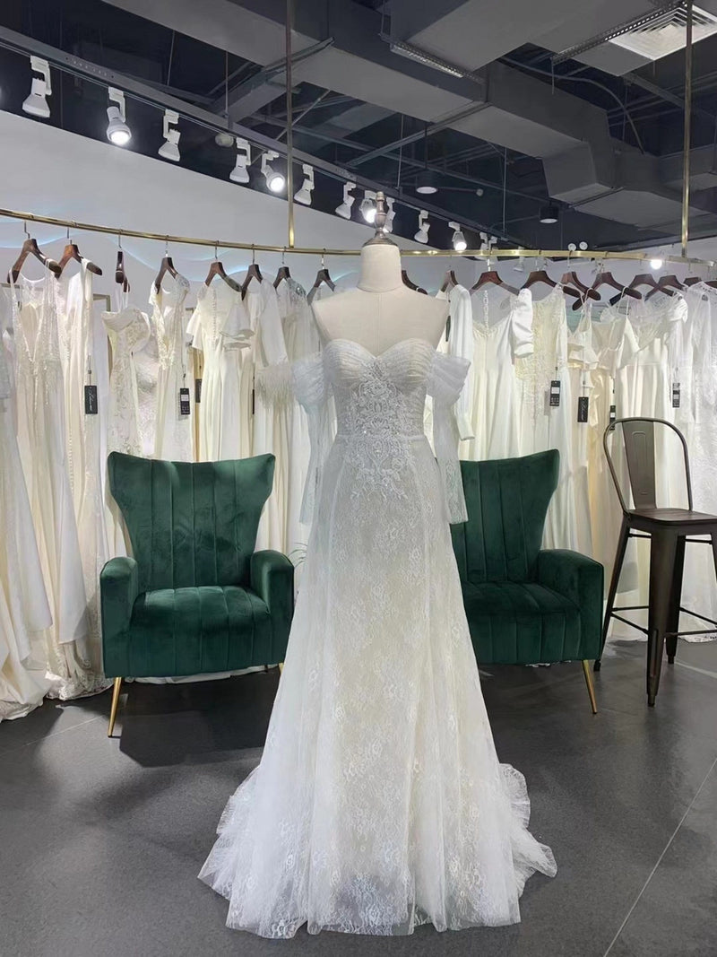 Vintage Off Shoulder Long Sleeve Boho Wedding Dress