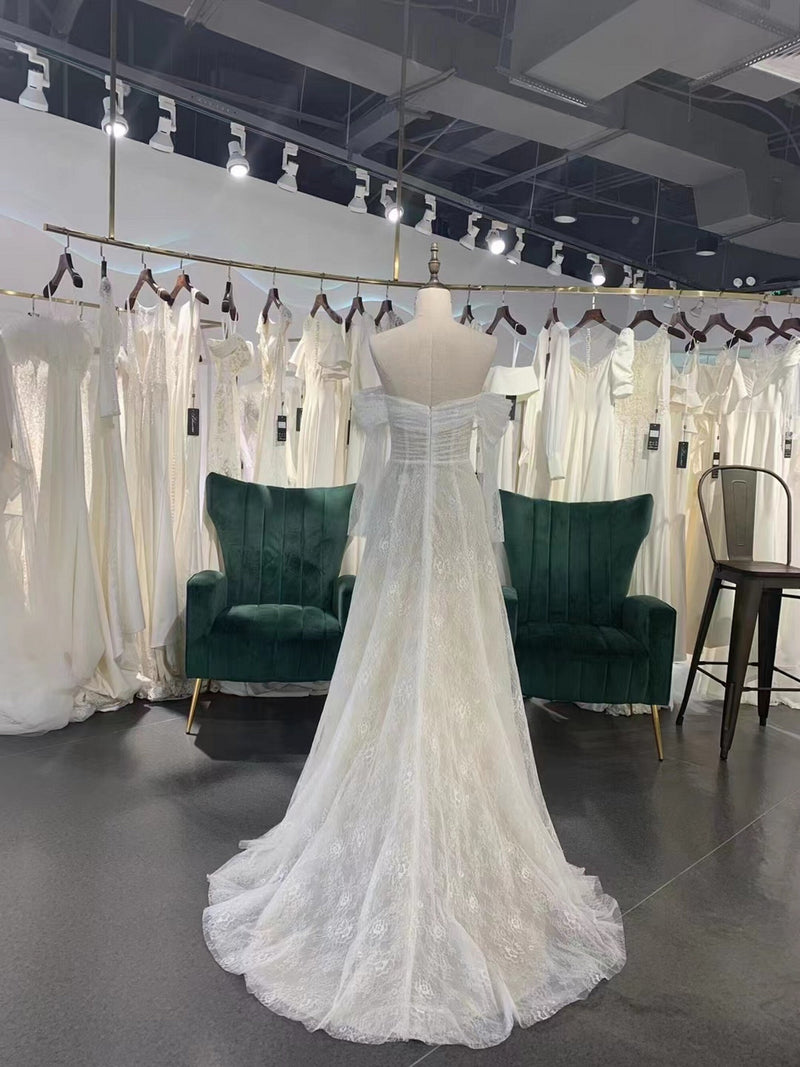 Vintage Off Shoulder Long Sleeve Boho Wedding Dress