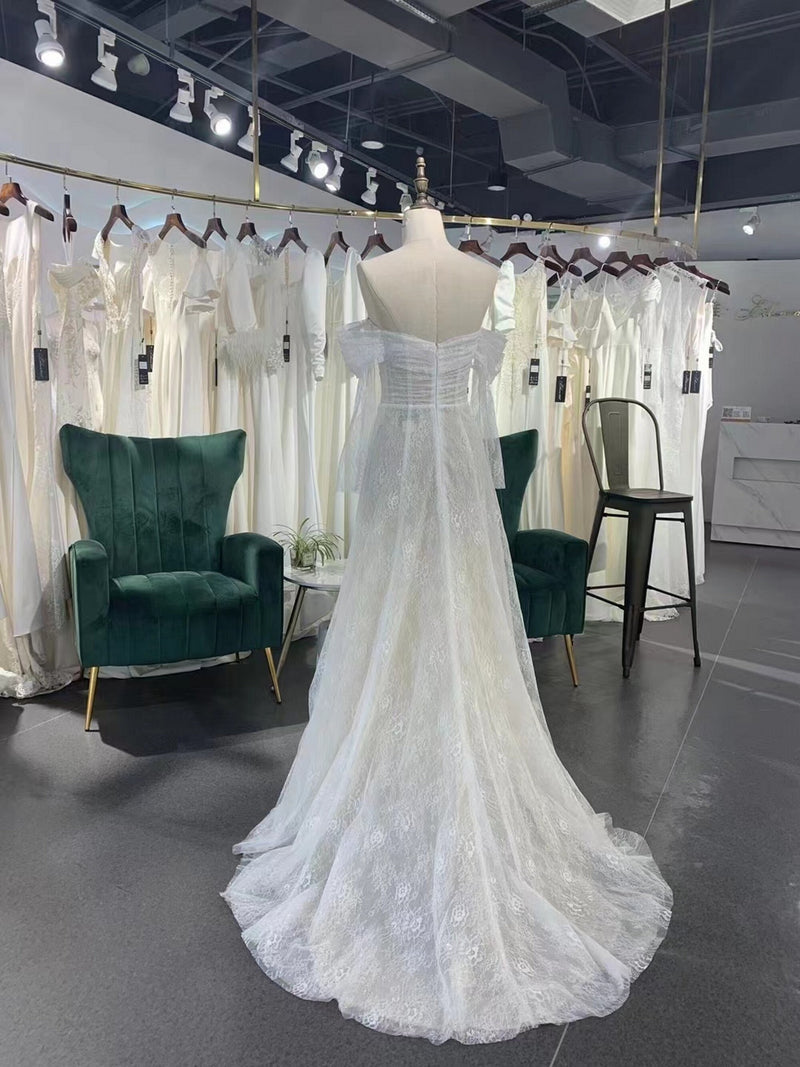 Vintage Off Shoulder Long Sleeve Boho Wedding Dress