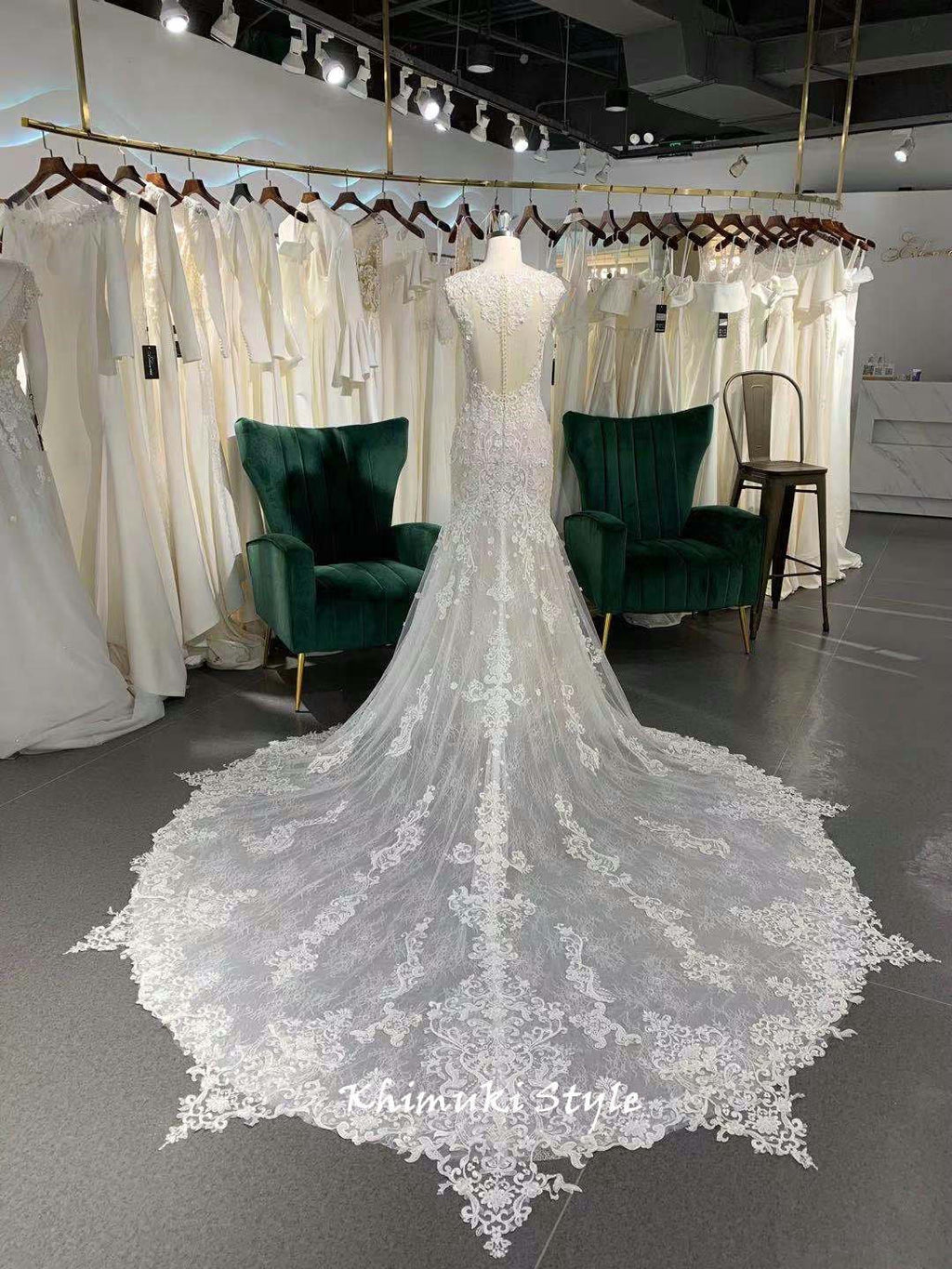 Fit and Flare Sheer Back Lace Wedding Dress