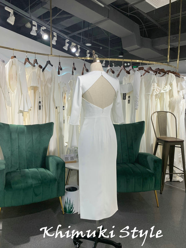 Knee Length Half Sleeve Sheath Wedding Dress