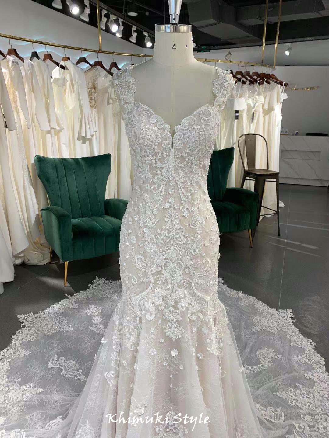 Fit and Flare Sheer Back Lace Wedding Dress