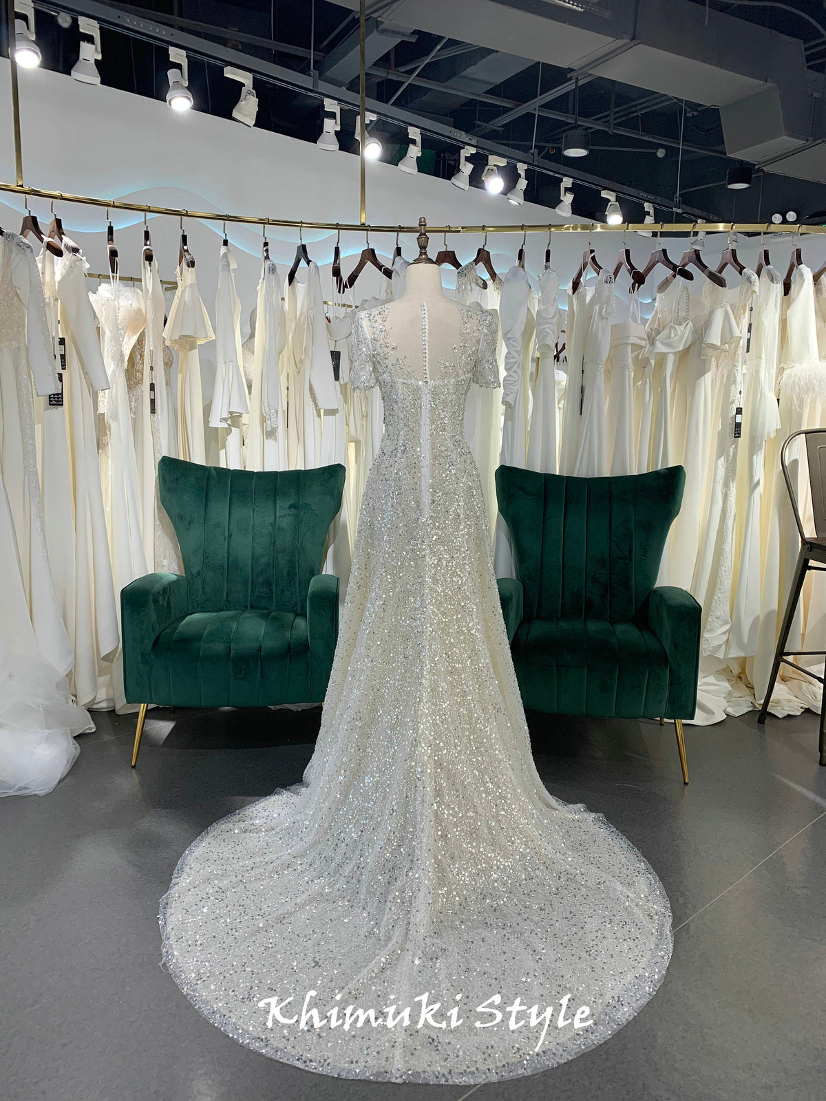 Short Sleeve Sparkle Sequins Wedding Dress