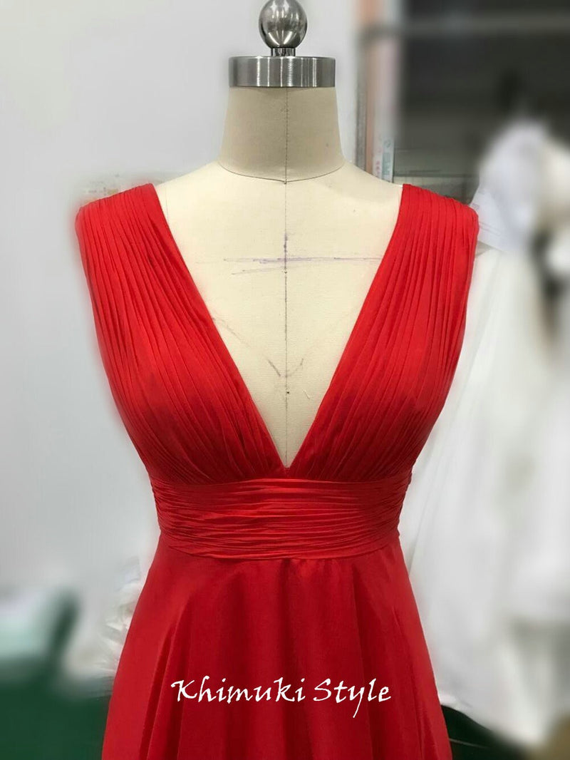 Slit Skirt V-neckline Red Prom Dress