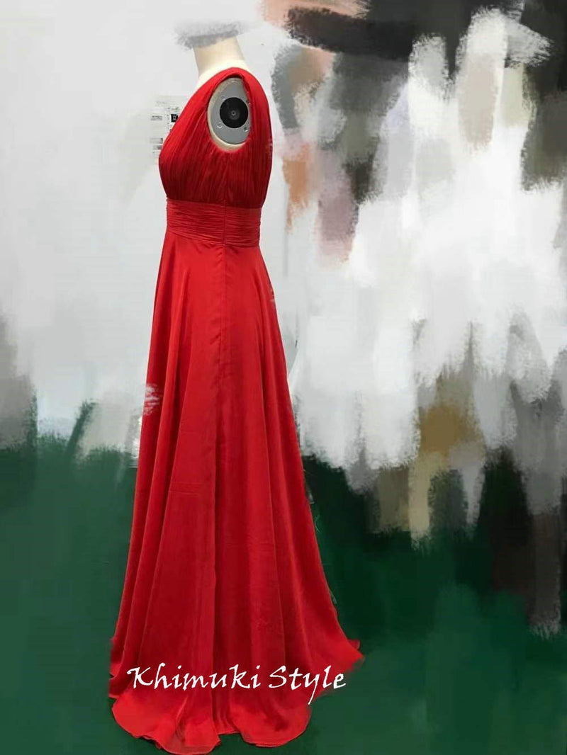 Slit Skirt V-neckline Red Prom Dress