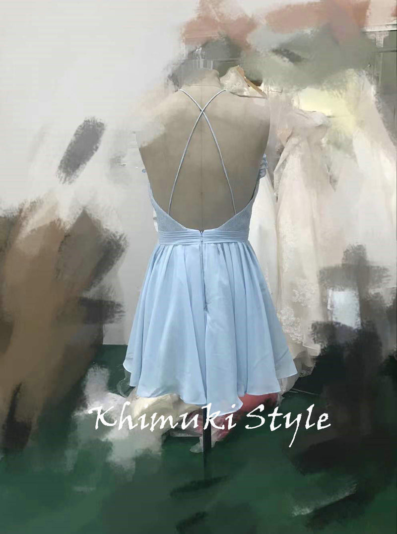 Short Halter Neckline Sky Blue Homecoming Dress
