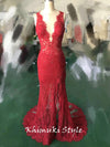 Fit and Tight Deep Red Lace Prom Dress