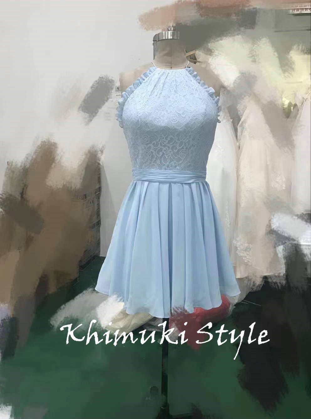 Short Halter Neckline Sky Blue Homecoming Dress