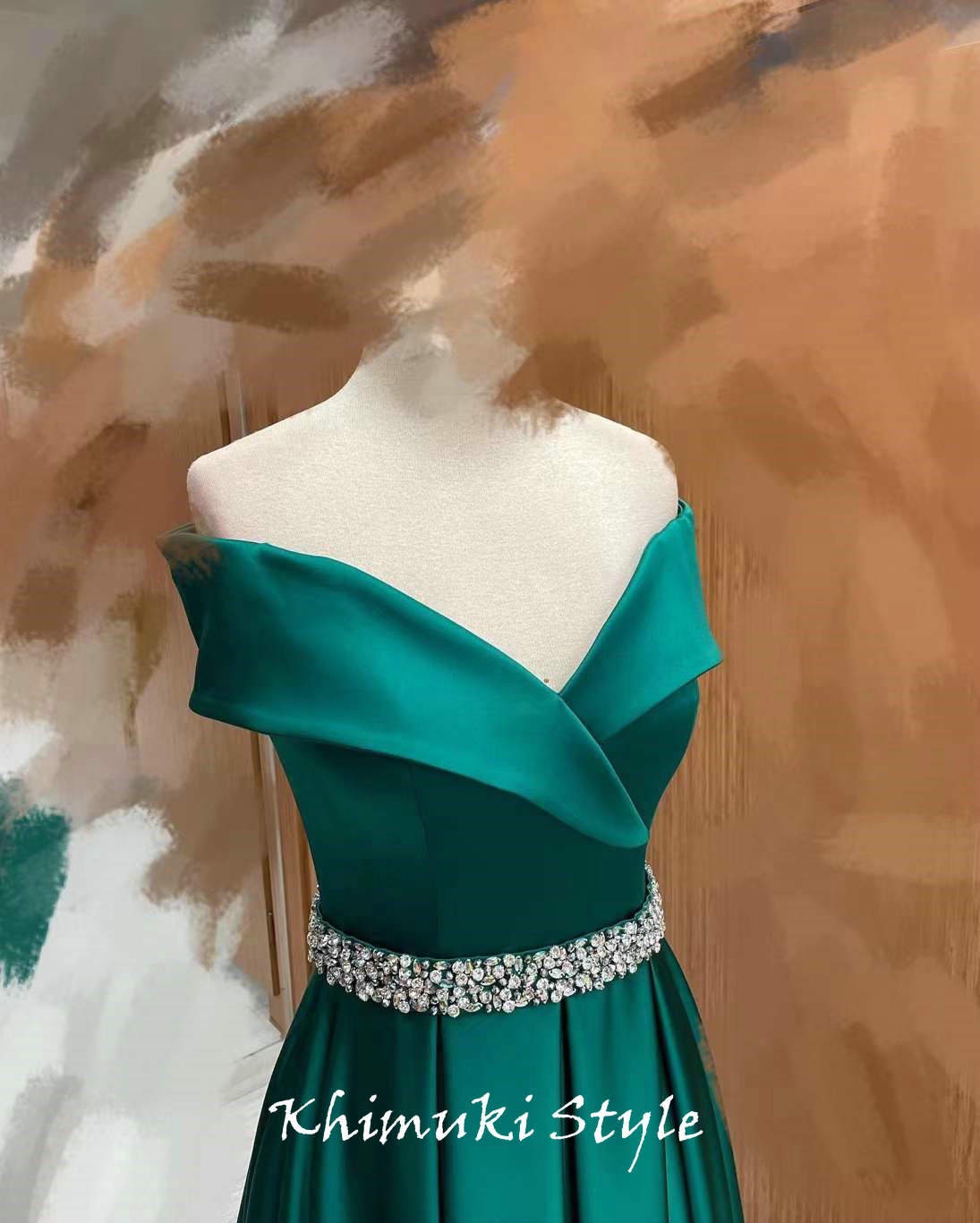 Off Shoulder Sleeve Dark Green Party Dress