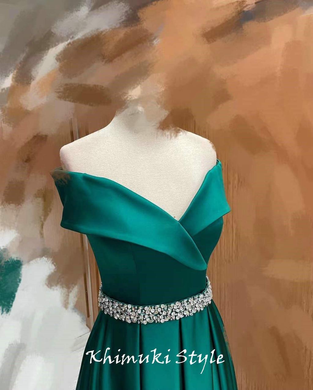 Off Shoulder Sleeve Dark Green Party Dress