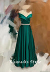 Off Shoulder Sleeve Dark Green Party Dress